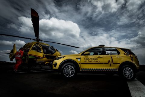 East Anglian Air Ambulance Helicopter and car