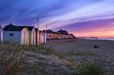 Southwold Beach Huts at Sunset