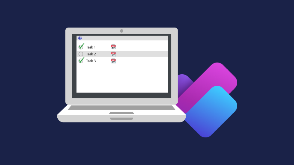 A laptop graphic with a task list on screen and the Microsoft Planner logo.