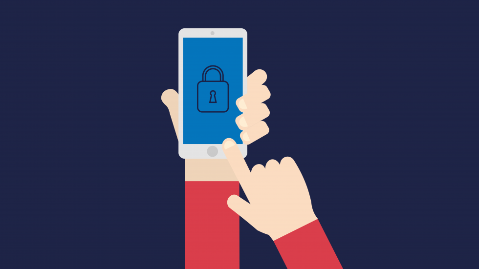 Graphic of hands holding a locked mobile