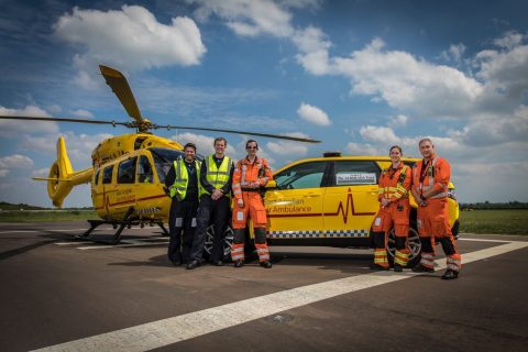 East Anglian Air Ambulance Helicopter and car