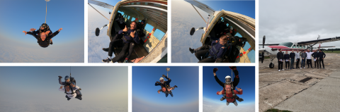 Collage of Breakwater employees taking part in a skydive