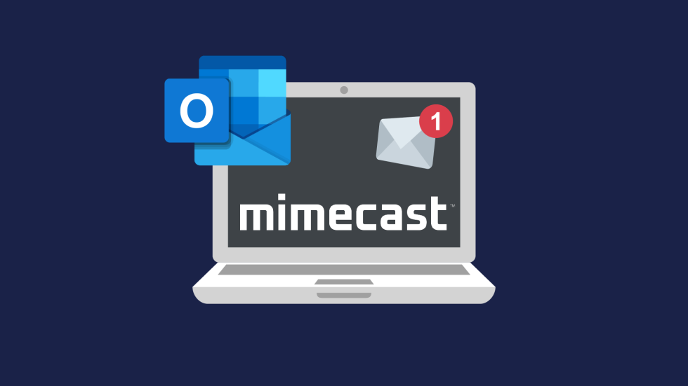 Laptop Graphic with Outlook and Mimecast Logos