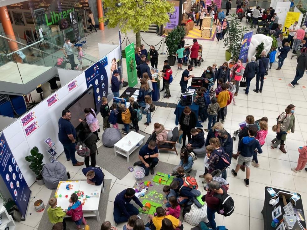Norwich Science Festival 2021 - crowd at festival stand