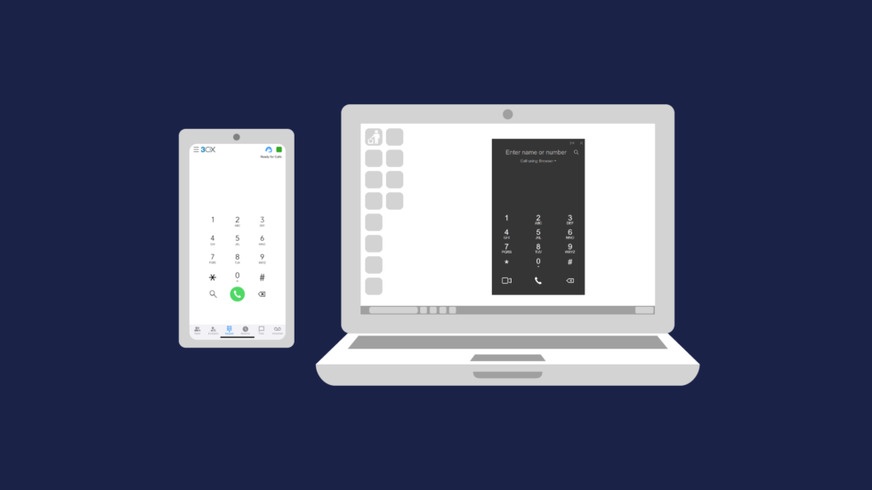 Softphone application on a mobile and laptop graphic