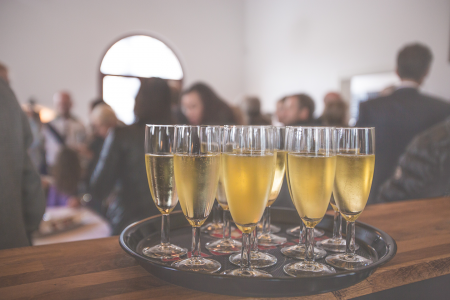 Glasses of sparkling drink at a networking event
