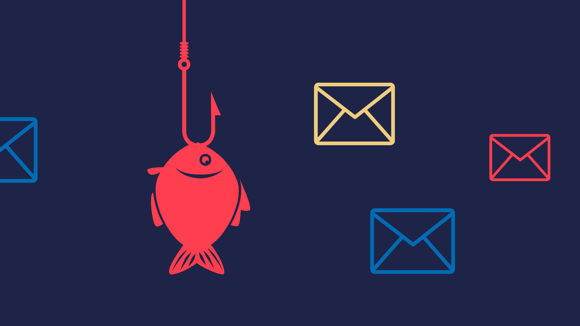 Fish on a fishing rod and envelope graphics