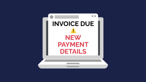 Graphic of a laptop and an email popping out reading 'invoice due - new payment details'.