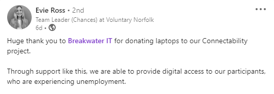 Laptop Donation to Voluntary Norfolk