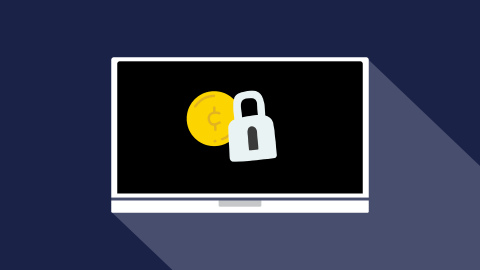 Graphic of laptop with padlock and coin on the screen