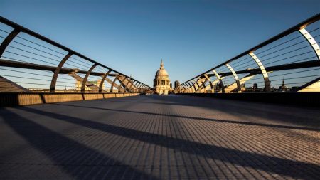 St Paul's Cathedral in London in the distance from Millennium Bridge.